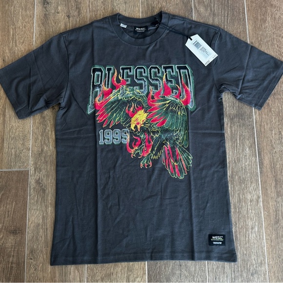 WeSC Eagle Flame Graphic Tee Black Streetwear Varsity Men’s Medium NWT crewneck - Picture 1 of 7